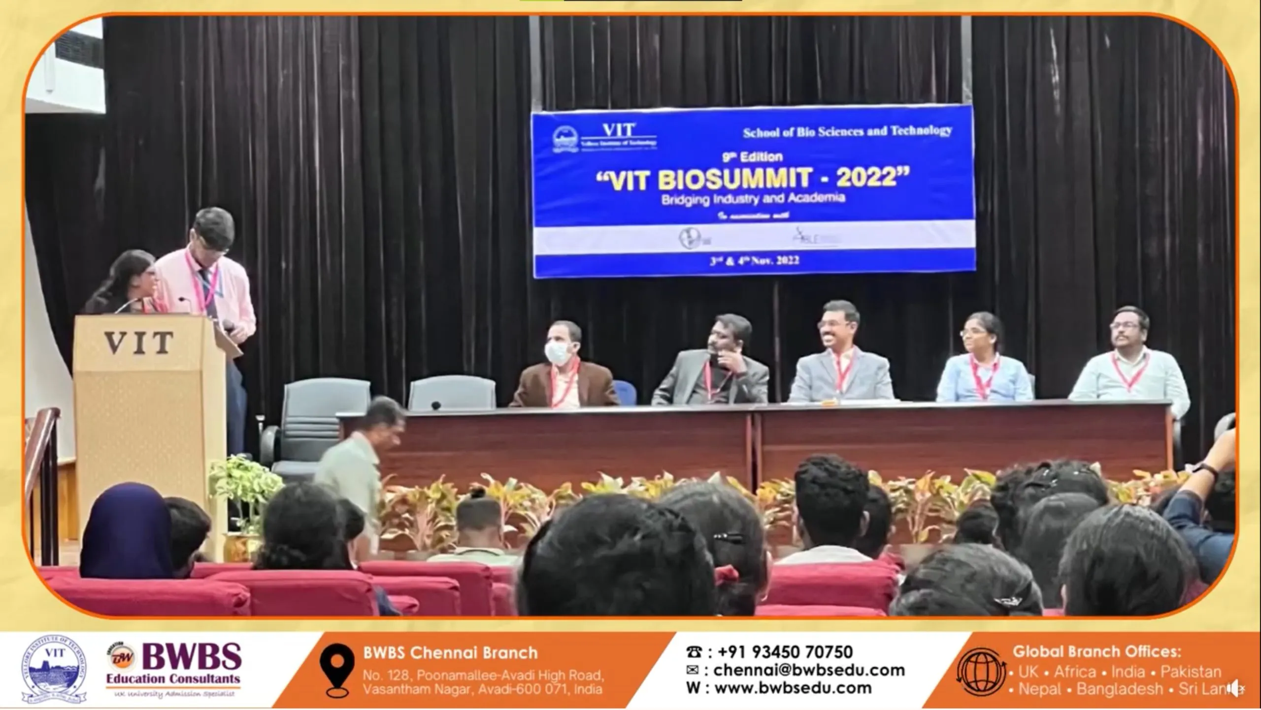 Vellore Institute of Technology (VIT) Bio summit 2022 in Tamil Nadu, India